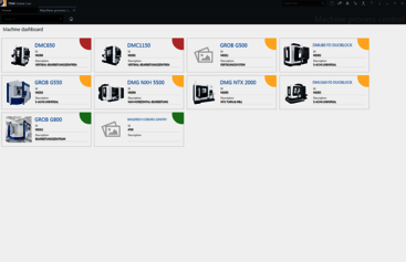 The home screen gives users an overview of every machine connected to MPC and indicates the current status of each tool in the machine magazine.