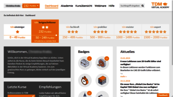Herzstück der Virtual Academy ist das personalisierte Dashboard: Hier sieht der Nutzer auf einen Blick, welche Kurse und Lektionen er bereits besucht hat.