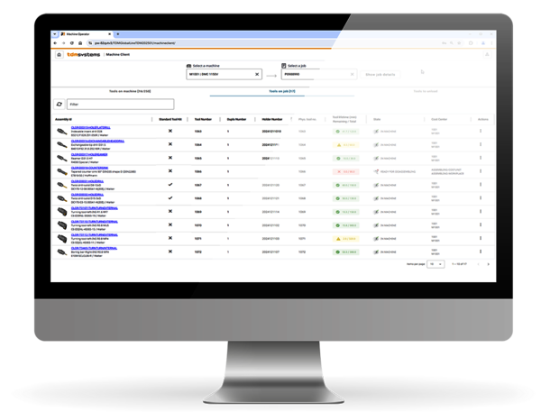 Software screen TDM Machine Web Client.