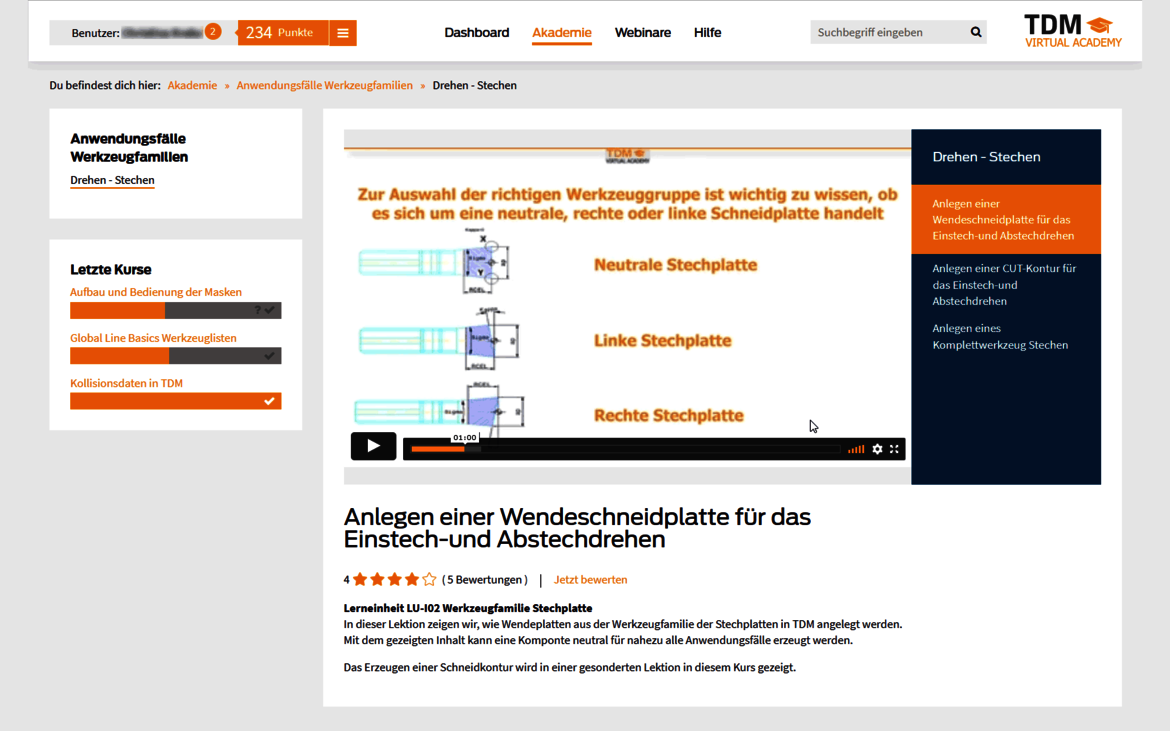 TDM Virtual Academy - Anwendungsfälle "Werkzeugfamilien"