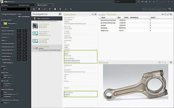 Stammdaten Werkzeugliste in TDM Global Line.