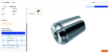 TDM WebCatalog - Werkzeugfoto mit technischen Parametern