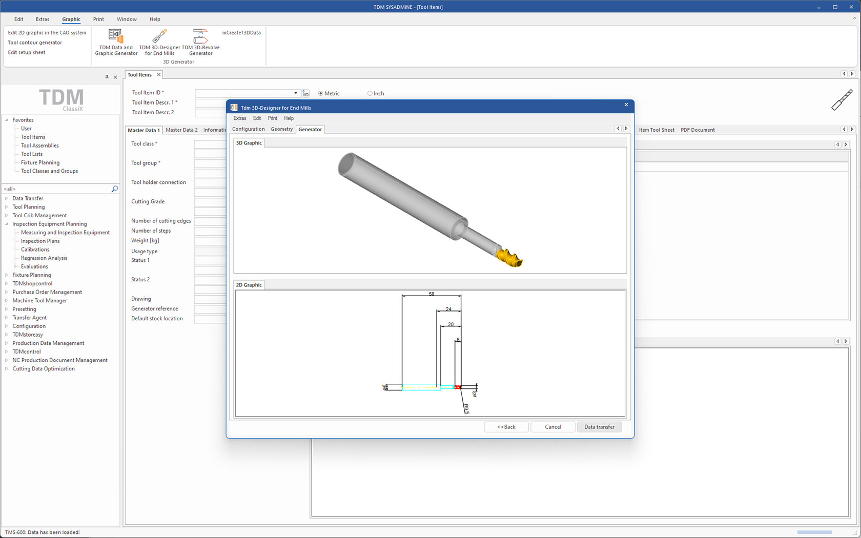 Generare un utensile speciale con TDM 3D - generatore di frese a codolo. (vista schermo)