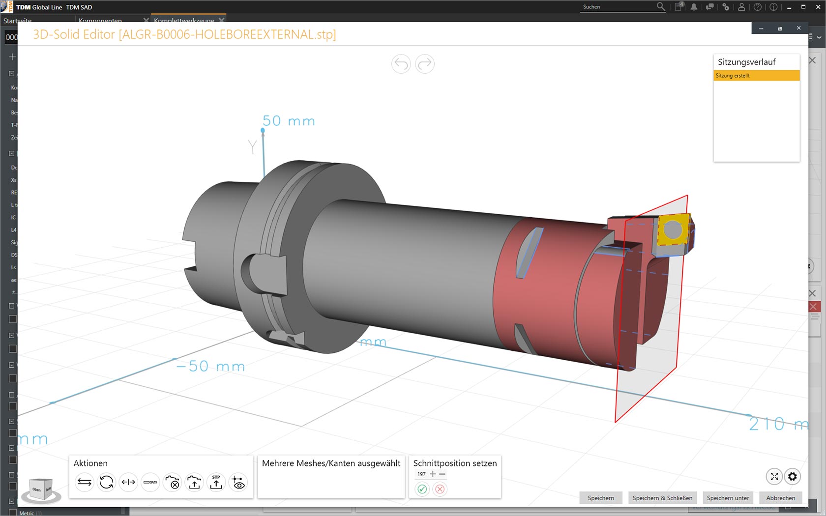 TDM Global Line, 3D-Solid Editor, Schnittposition setzen