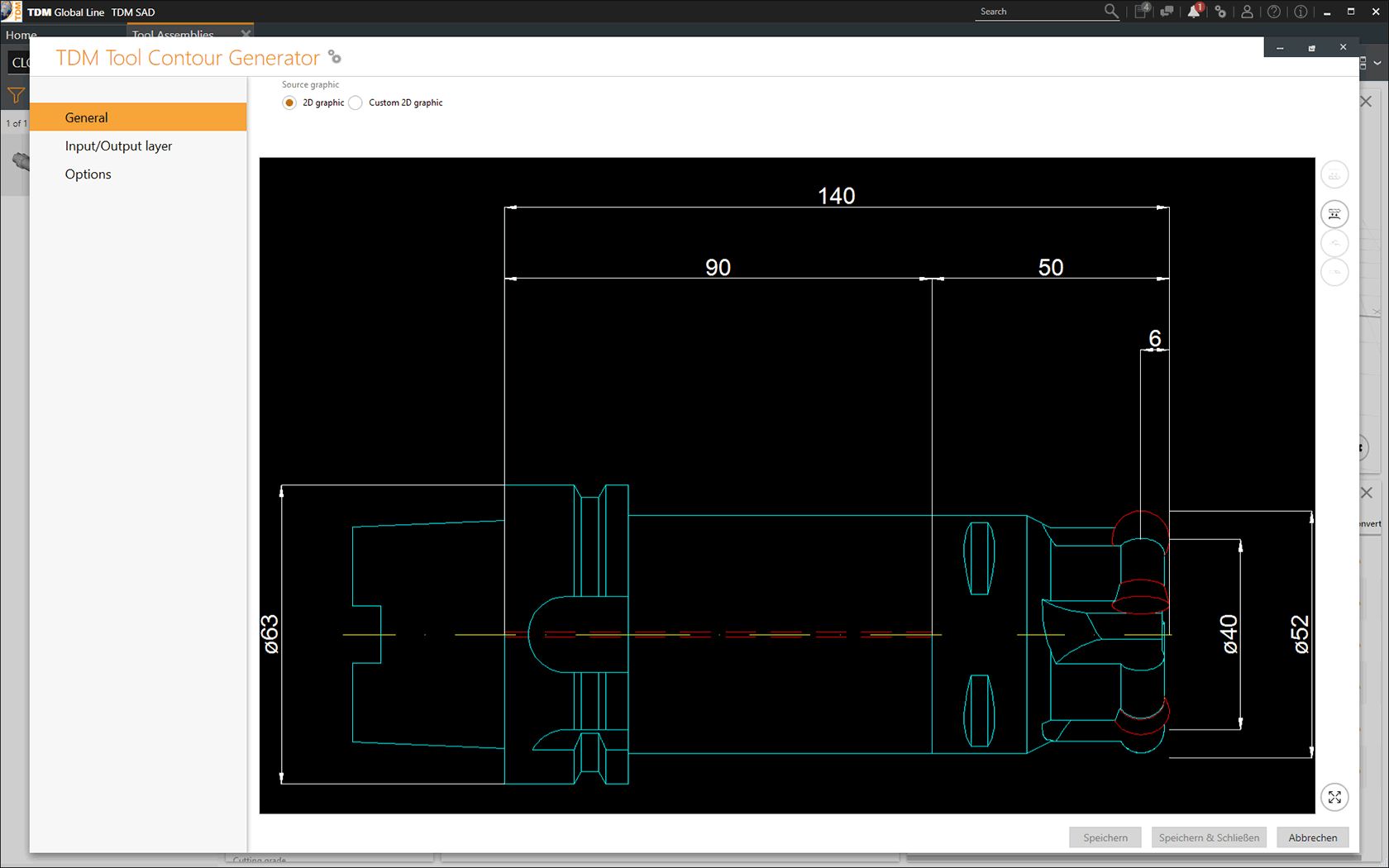 Creazione di grafici di utensili rotanti con TDM Tool Contour Generator - grafici di utensili 2D DXF. (vista schermo)