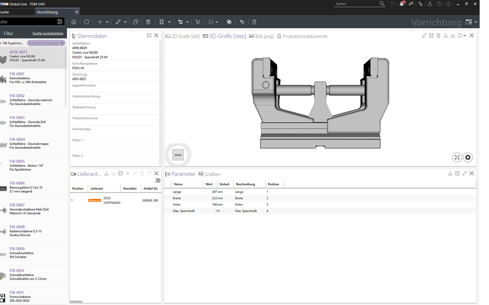 Stammdaten der Vorrichtung - 3D-Grafik
