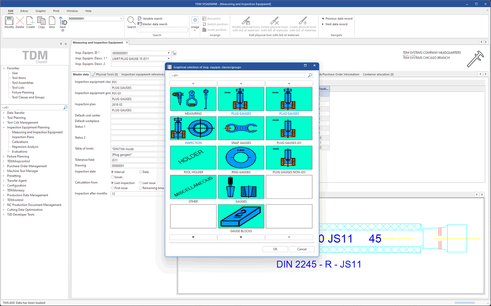Visualizzazione su schermo del software di controllo e misurazione TDM - selezione grafica