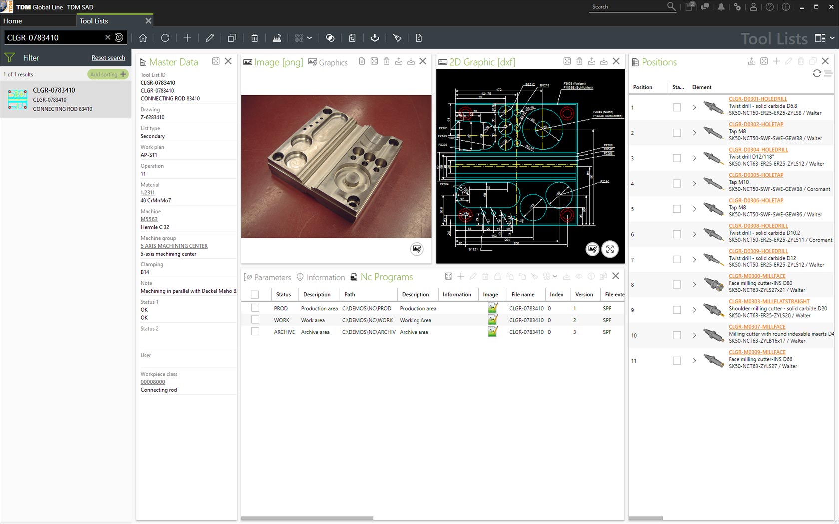Lista di utensili nel TDM Integrated NC Program Manager