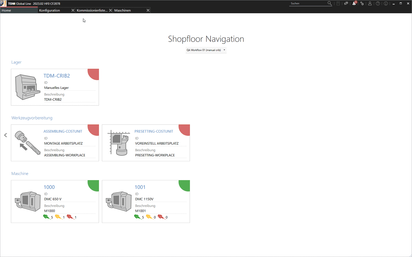 Bildschirmansicht TDM Shopfloor Manager Global Line - Fertigungsorganisation Werkzeuge - Navigator.