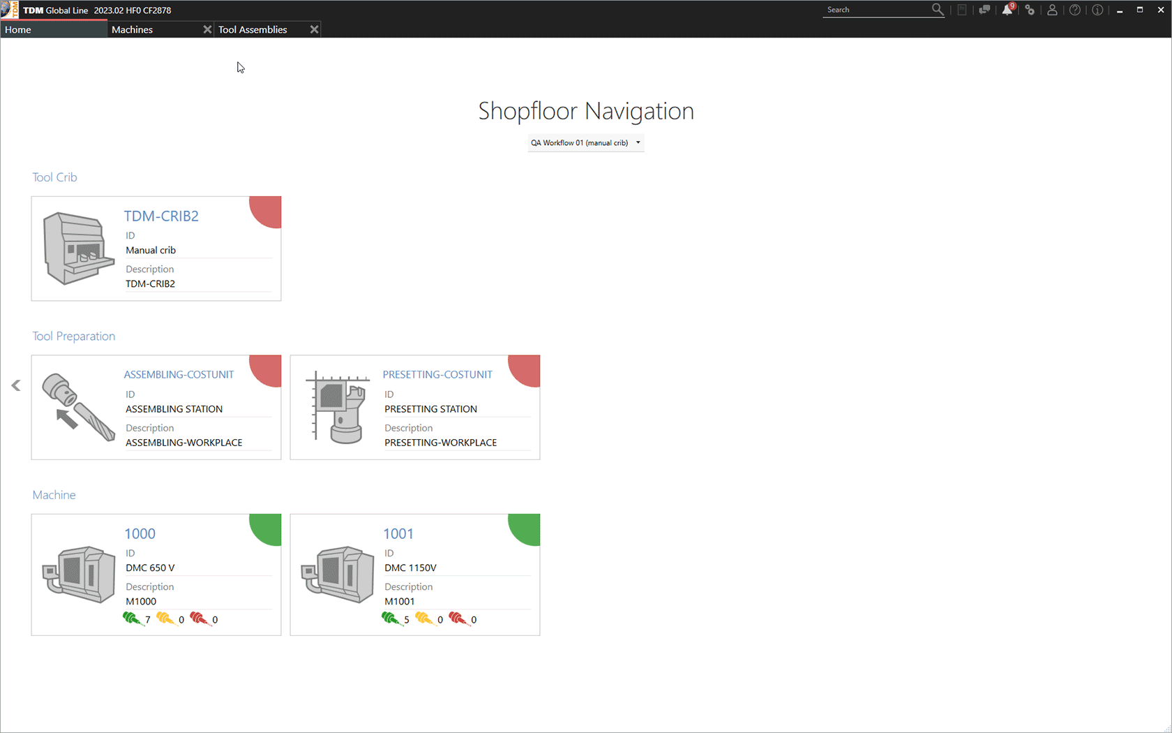 Screen view TDM Shopfloor Manager Global Line - Manufacturing Organization Tools - Navigator.