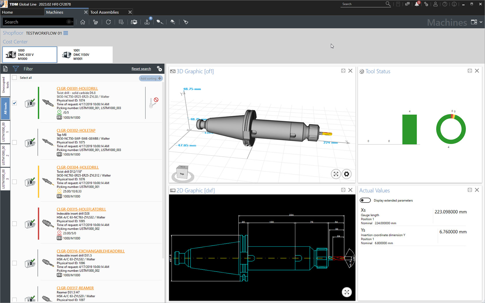 Screen view TDM Shopfloor Manager Global Line - Manufacturing Organization Tools - Machines.