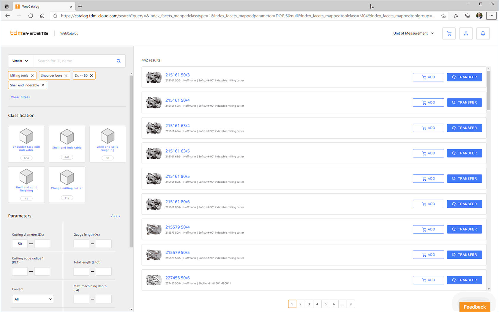 Creating tool data made easy with the TDM WebCatalog. (Screen view of search results)
