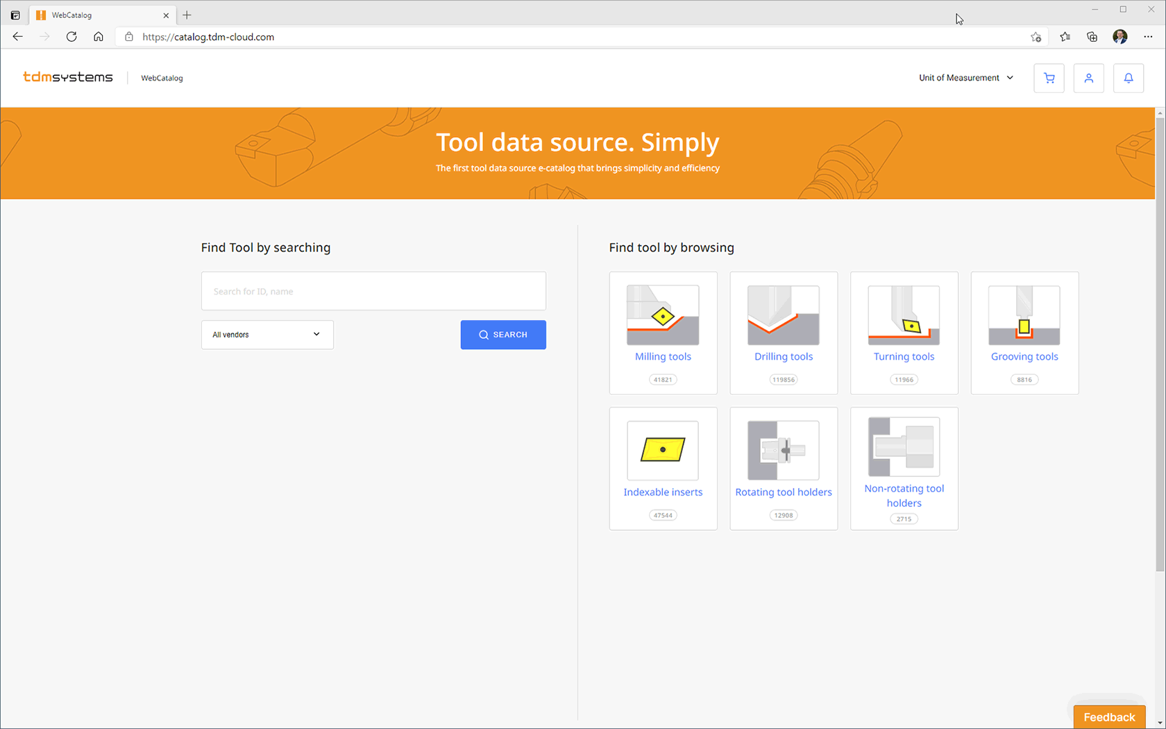 Creating tool data made easy with the TDM WebCatalog. (screen view)